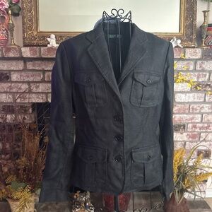 Ralph Lauren Womens Suit Jacket Coat Black 100% Linen Coarse Weave Sz 10